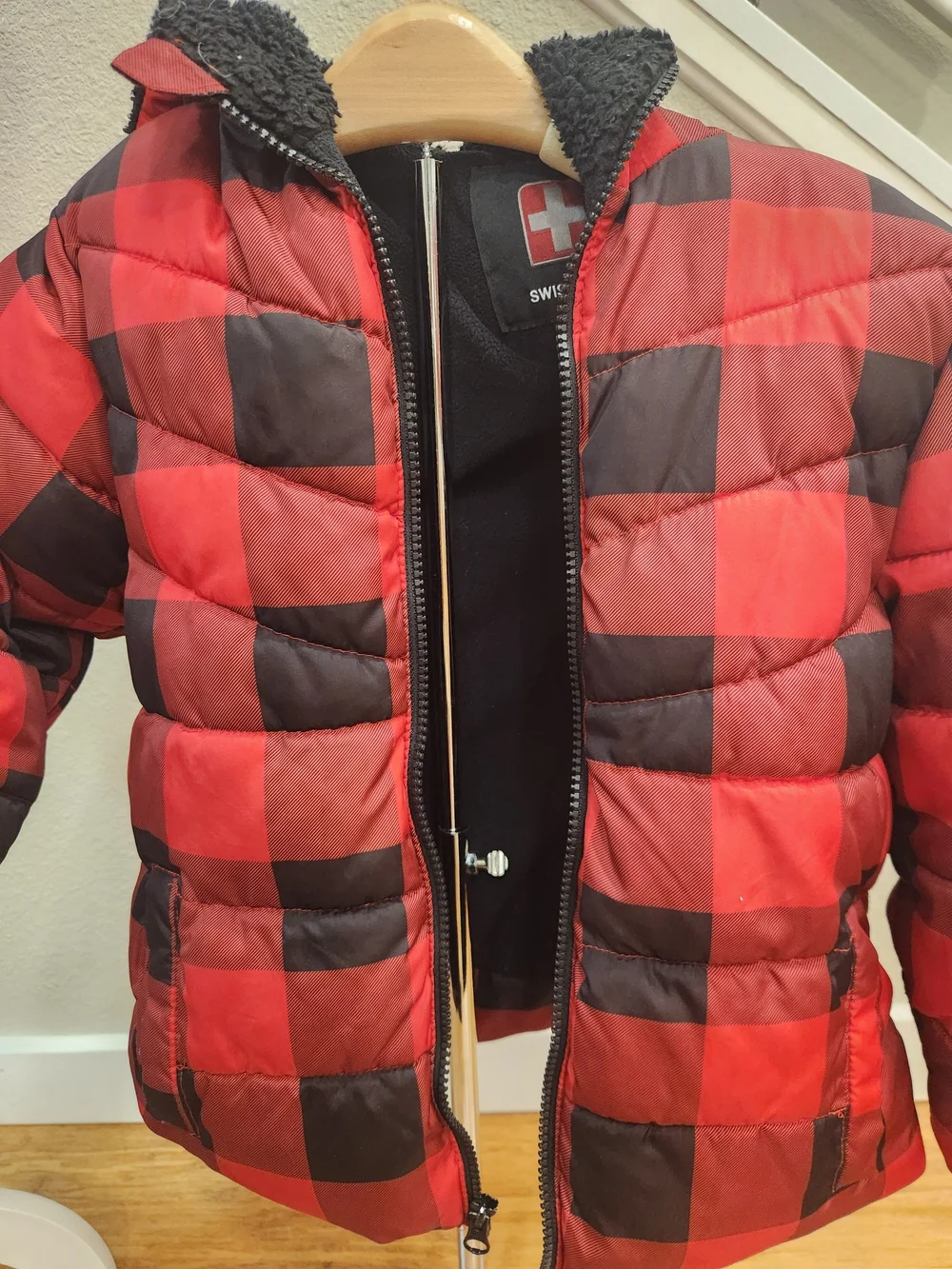 Swiss Tech Red and Black Buffalo Plaid Puffer Jacket for Kids